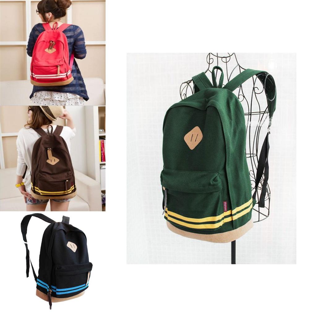 Canvas Backpack For Women With Striped Pattern And Padded Laptop Compartment For School Use