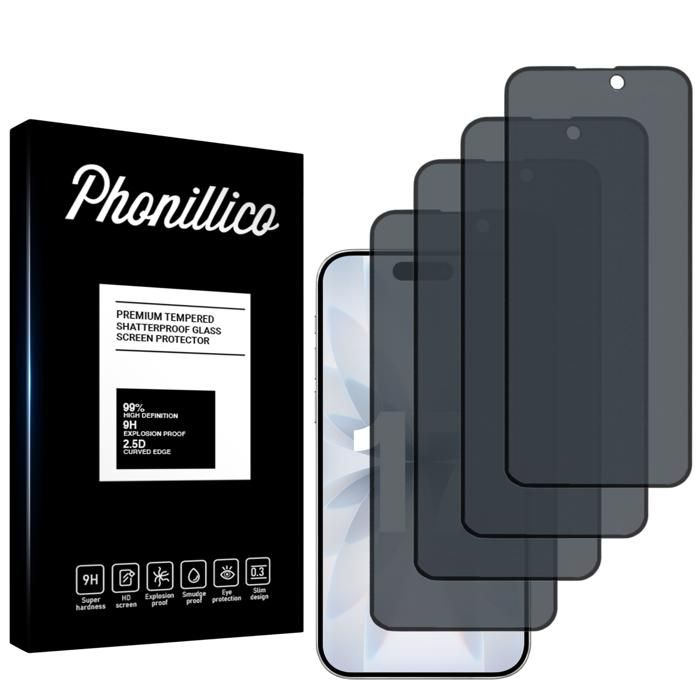 Verre Trempé - PHONILLICO - iPhone 17 - Pack de 4 - Anti Espion - Résistant aux rayures