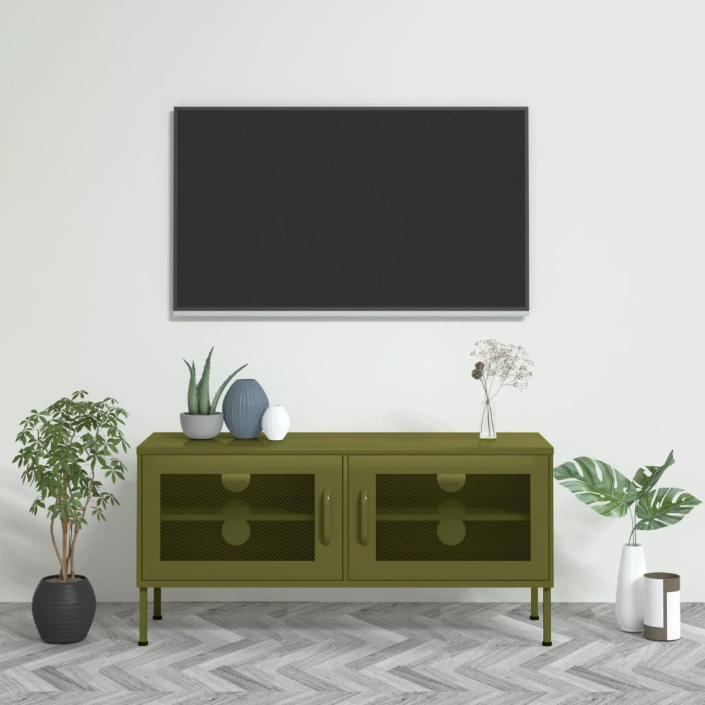 TV Stand Cabinet, Olive, 105X35X50 Cm, Steel