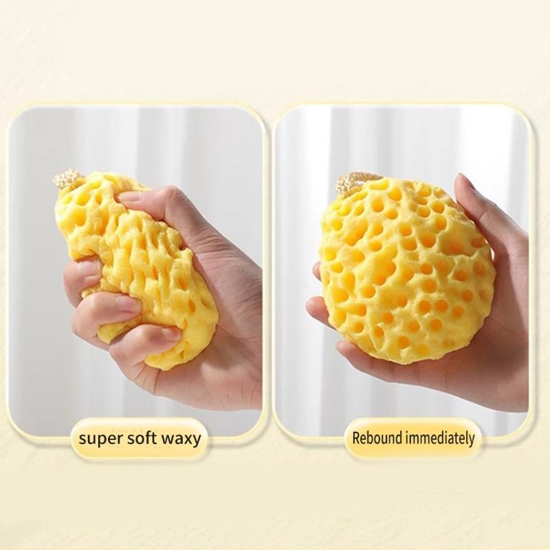 Bright Yellow Bath Sponge For Children Easy Grip Design Fast Drying Bathing Accessory Early Color Recognition Toy