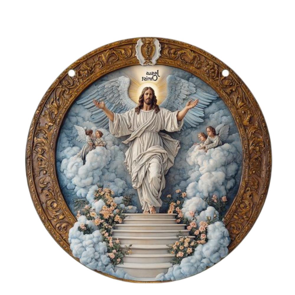 Art Deco Acrylic Religious Jesus Sun Catcher,Wall Hanging Decorative Sign for Home & Garden, Multipurpose Religious Theme Plaque