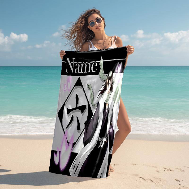 Personalized customized proof beach towel with Byakuya Kuchiki pattern - soft, absorbent, quick-drying, perfect swimming, camping&bathing