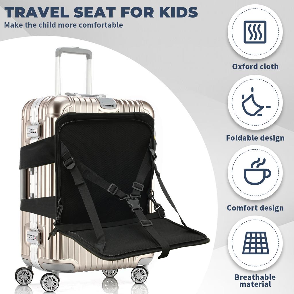 Kids Suitcase Seat Portable Folding Travel Seat Upgraded Safe Kids Luggage Seat with Seat Belt Easy To Use for Toddler Traveling