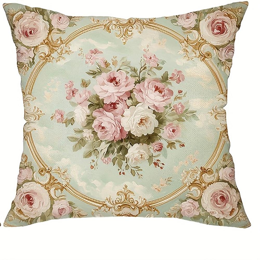 

1/4pcs Floral Patterned Pillowcases with Vintage Design Sofa cushion cover home bedroom room decoration 45x45cm-1pcs