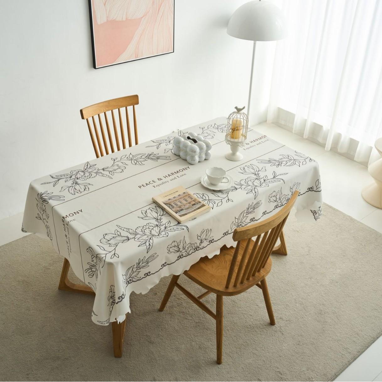 

Rectangular Waterproof Oil Resistant Dining Tablecloth French Cream Style Polyester Irregular Lace Kitchen Table Cloth Cover 100x140cm