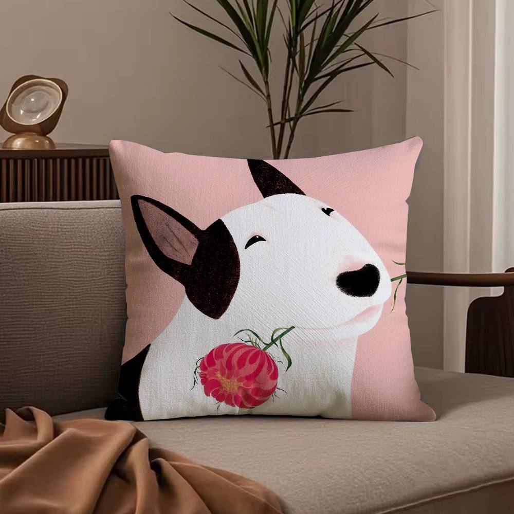 Cartoon Bull Terrier Series Pillow Case Anti-dustmite Pillowcase Invisible Zipper Silky Short Plush Sofa Cushion Cover
