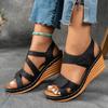 Damen Keilabsatz Sandalen, Damensandalen mit dicker Sohle in Übergröße