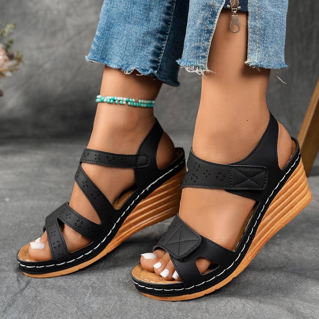 Damen Keilabsatz Sandalen, Damensandalen mit dicker Sohle in Übergröße