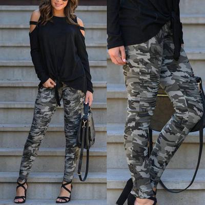 VEZAD Women Stripe Printing Pants Elastic Force Pocket Casual Broad-Legged Trousers