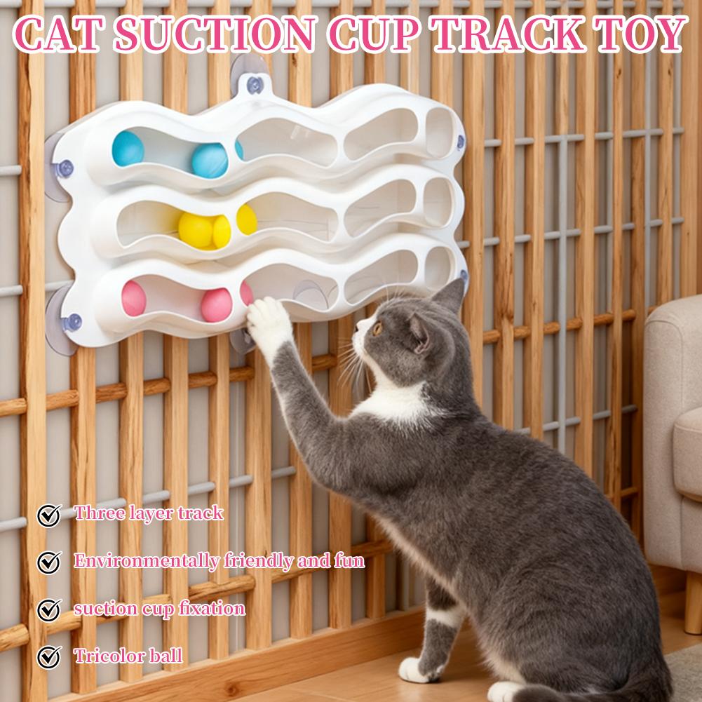 Pet Three-Tier Cat Suction Cup Window Sill Track Toy Ball Cat  Exercise Brain-Teasing Toy Wall-Mounted Self-Entertaining Toy