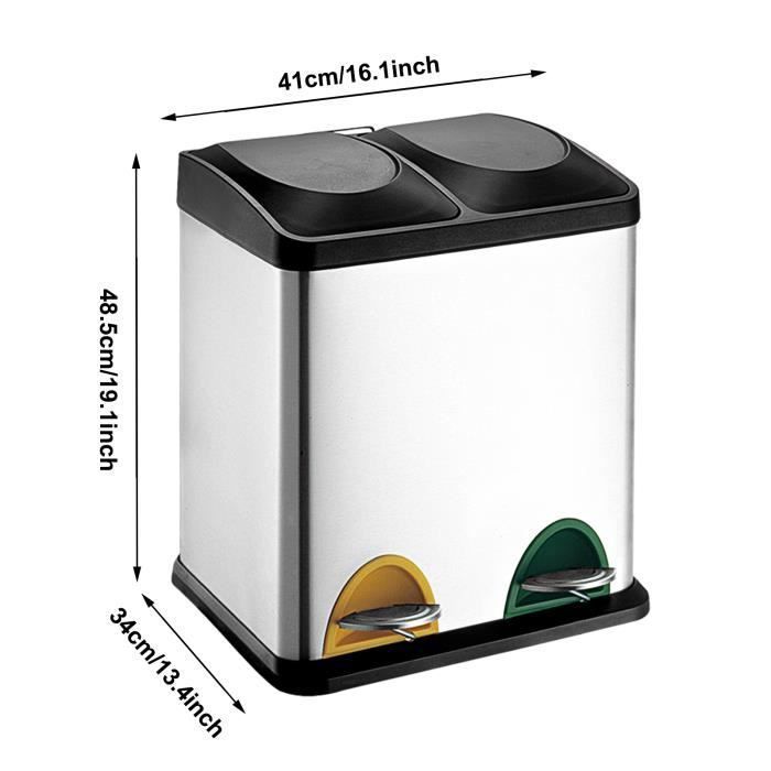 2x15 L Stainless Steel Pedal Bin Waste Separator, Capacity 30l with 2 Bins of 15l, 2 Plastic Inner Buckets, Lids, P