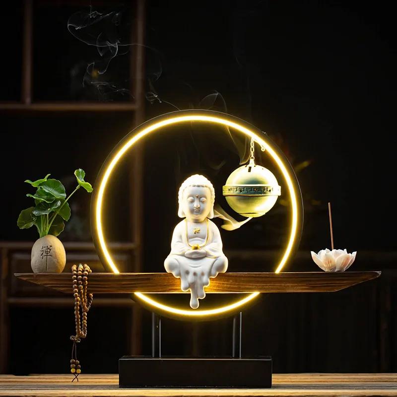 

New Chinese Goddess of Mercy Buddha Reverse-flow Incense Burner Zen Decoration Home Decorative Crafts