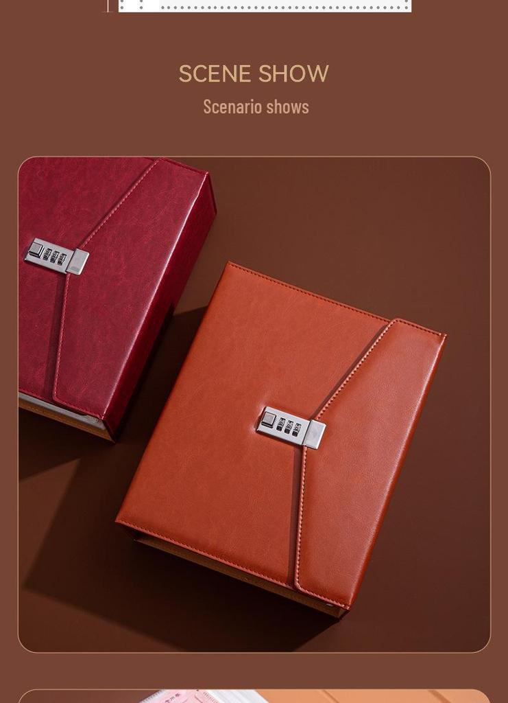 Waterproof Leather Password Lock Cash Storage Book for Paper Money, New Model, Three-Fold Design