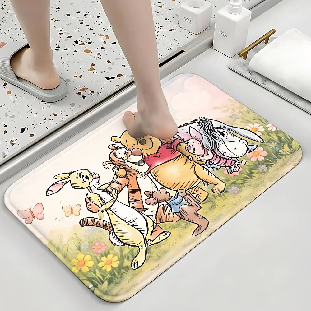 Cute W-Winnies-the-Poohs Floor Mats Home Laundry Rug Carpet For Living Room Decor Lounge Area Anti-slip Foot Mat Entrance