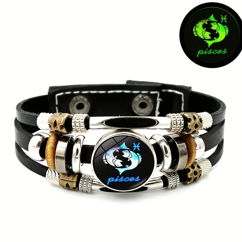 

Браслет зі штучної шкіри, що світиться в темряві, на тему знаків зодіаку, крутий багатошаровий браслет з намистин, який підходить і чоловікам, і жінкам. Pisces