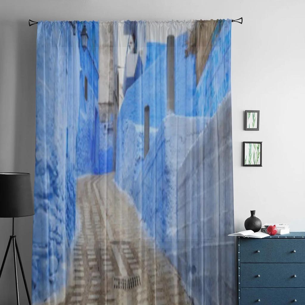 CHEFCHAOUEN MAROKKO Tüll Durchsichtige Vorhänge für Wohnzimmer Schlafzimmer Küche Voile Organza Fenster Vorhänge