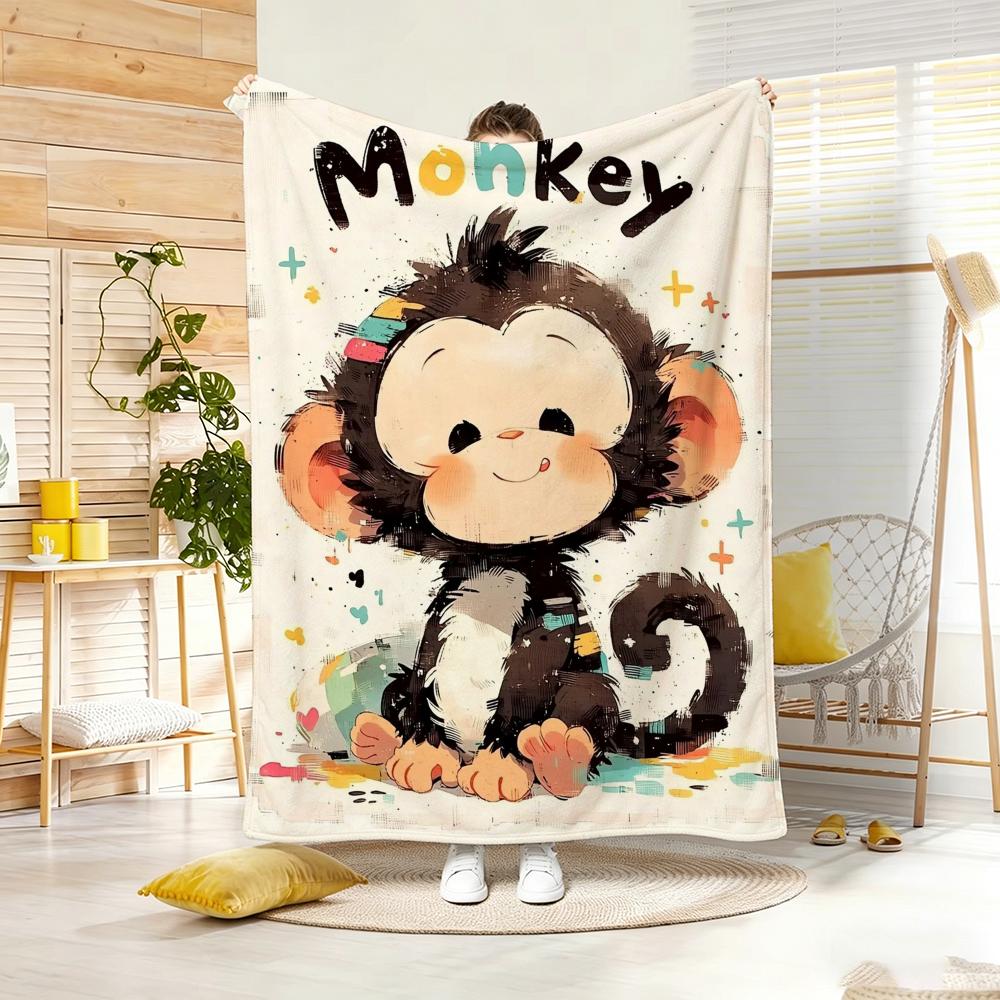 Illustration Cartoon Monkey Throw Lightweight G Flannel Blanket Soft Skinfriendly for Summer Cooling