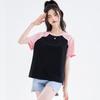 New minimalist round neck versatile top for women with contrasting color short sleeved T-shirt