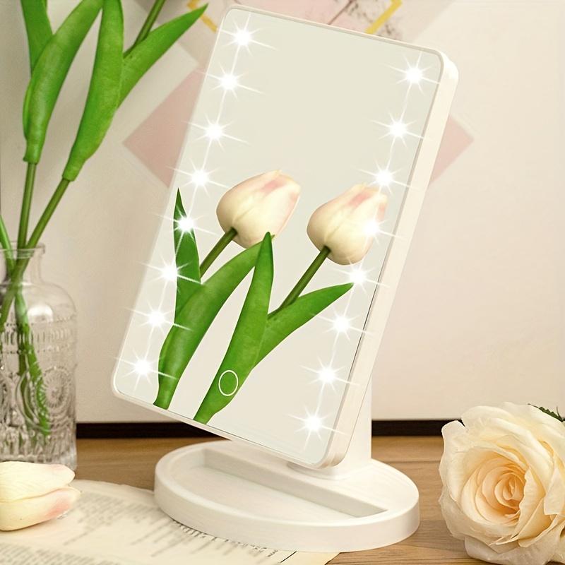 1PC Dual-Power USB & Battery Lighted Makeup Mirror, 3-Brightness Touch Vanity Mirror, Portable Desk Mirror for Dormitory Bedroom