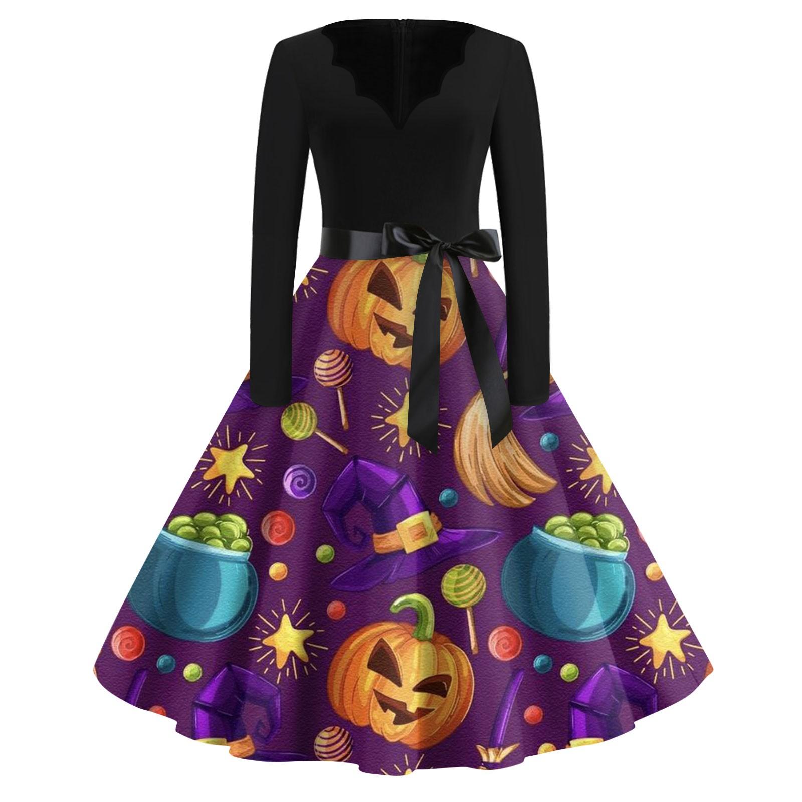 

Женское винтажное классическое платье с длинным рукавом и принтом, V-образным вырезом, свободное платье S фиолетовый