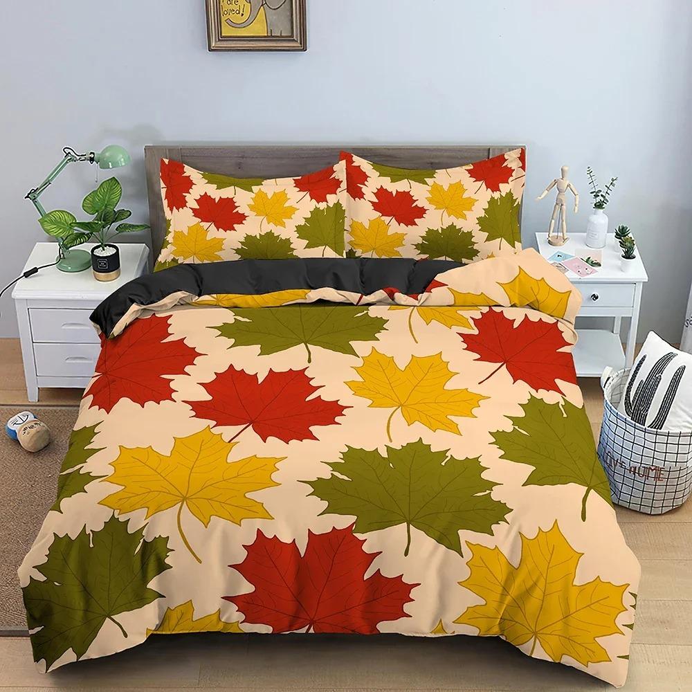 Maple Leaves Duvet Cover Leaf Pattern Bedding Set Comforter Covers Bedroom Twin King Size Soft Quilt Cover Home Textile