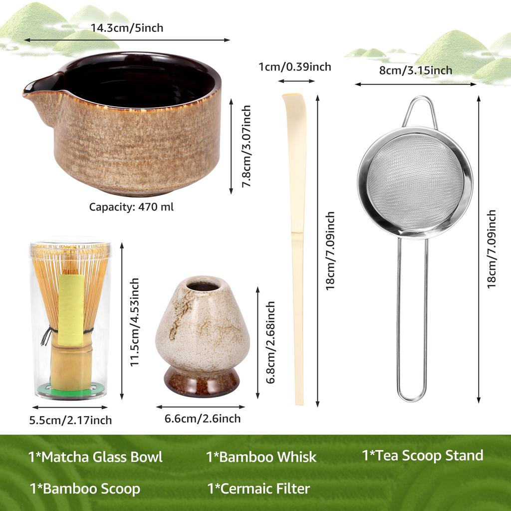 5Pcs Japanese Ceramic Matcha Gift Box Matcha Tea Set With Whisk Spoon And Bowl Sumptuous Grinder Brush Tea Tools High-end