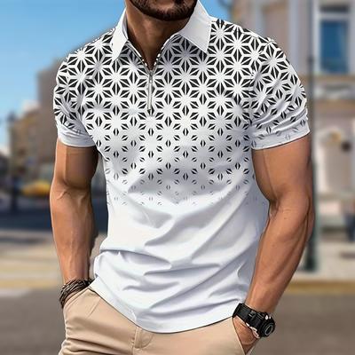 Men's Shirt Polo Casual Zip Short Sleeve Fashion Casual Zipper Summer Spring Regular Fit Morning Glory Print 3D Print Shirt