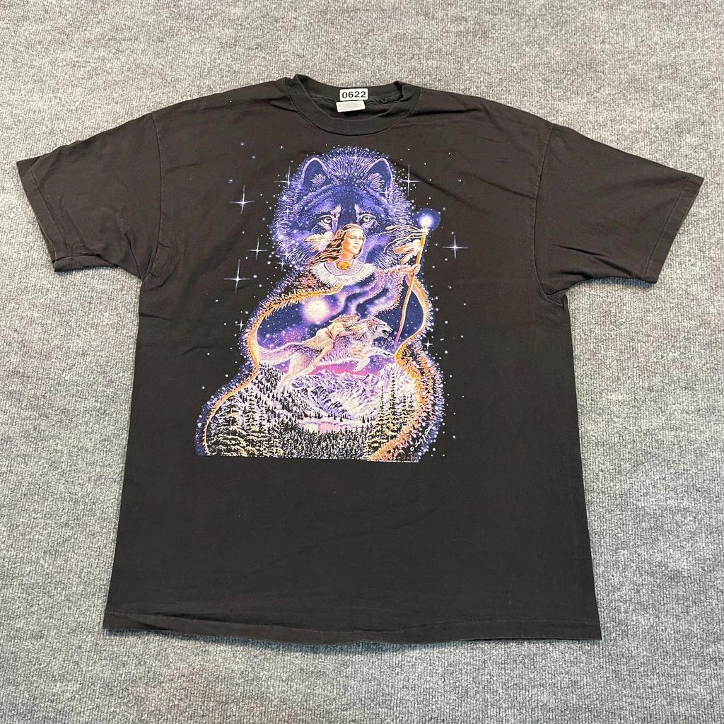 Vintage 1993 Hanes Mystical Wolf Goddess Shirt XL 24x29 Sally J Smith Art
