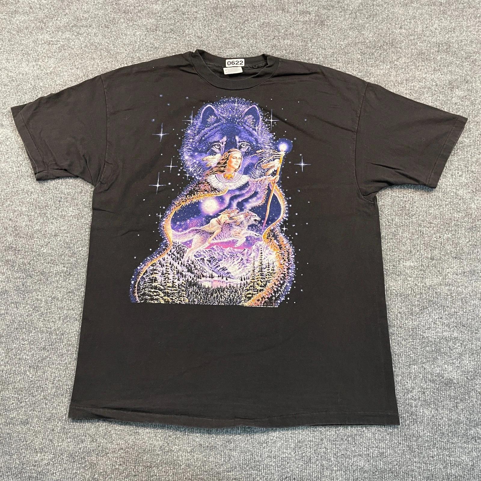 

Vintage 1993 Hanes Mystical Wolf Goddess Shirt XL 24x29 Sally J Smith Art M
