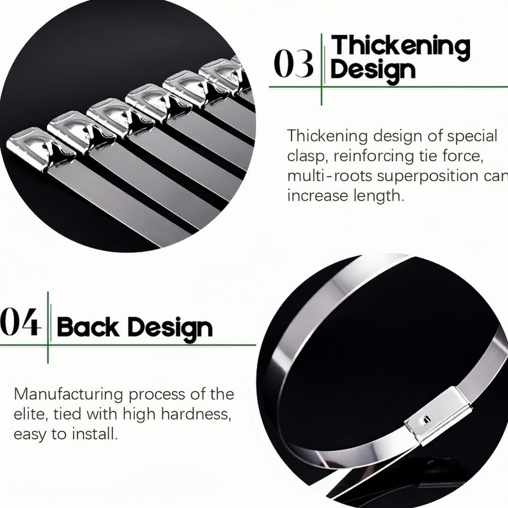 100pc Stainless Steel Cable Ties Self-Locking Metal Wire Ties Heat Resistant Rustproof Durable Bundling Straps for Industrial Use