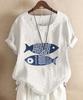 Second Roots Fish Print Summer Fish Short Loose Plus Perfect for and Office Single Plus Blouse, Women's, Top, Pattern, Sleeve, Fit, Sizes, Stylish,