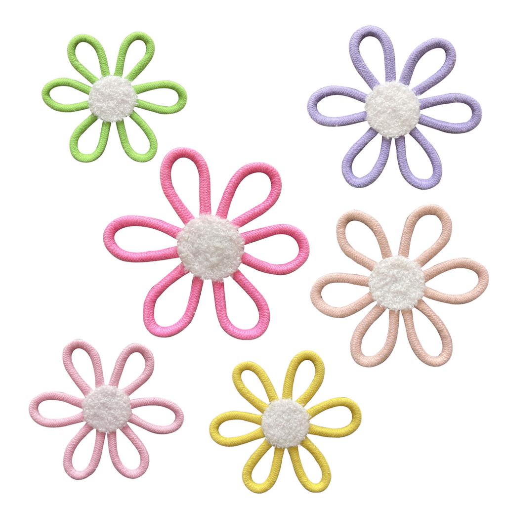6Pcs Nursery Decors Handmade Woven Colorful Flower Wall Hangings 3 Size Cotton Rope Flower Wall Decors for Kid Dorm Deco