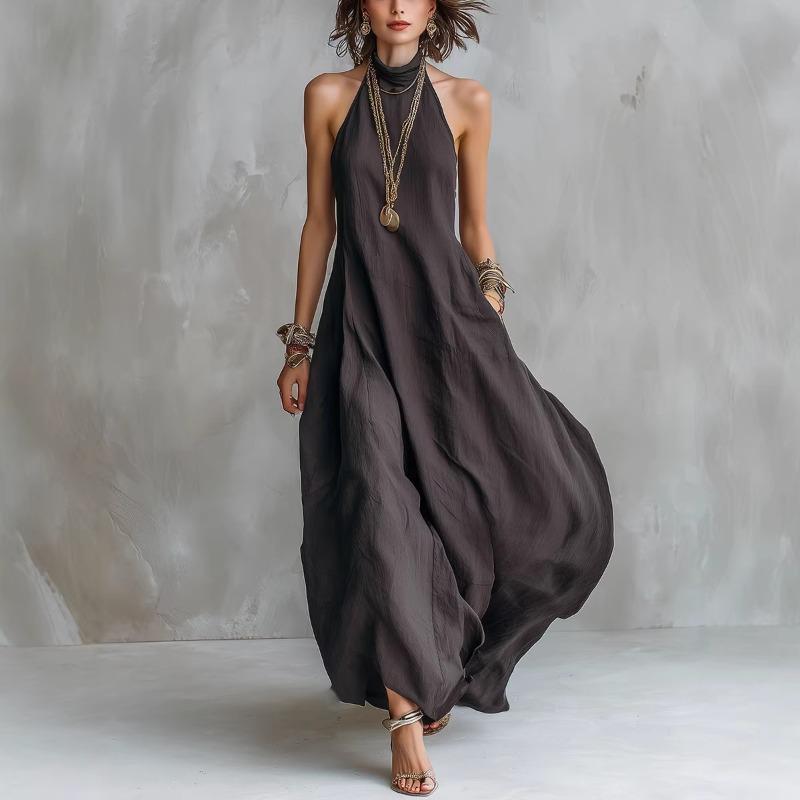 Abito Lungo Senza Maniche in Tessuto Testurizzato Casual alla Moda da Donna