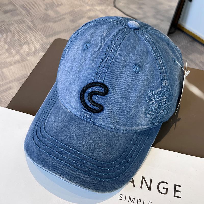 Style C Letter Print Embroidery Baseball Cap Washed Denim Snapback Hat Adjustable Peaked Hats For Women Men Sunscreen Cap Latest Korean Style