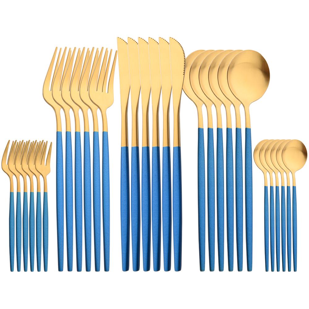 30-piece Black Handle Gold Cutlery Set Matte Finish Dinnerware Set Stainless Steel Knife Fork Spoons Kitchen Utensils Complete