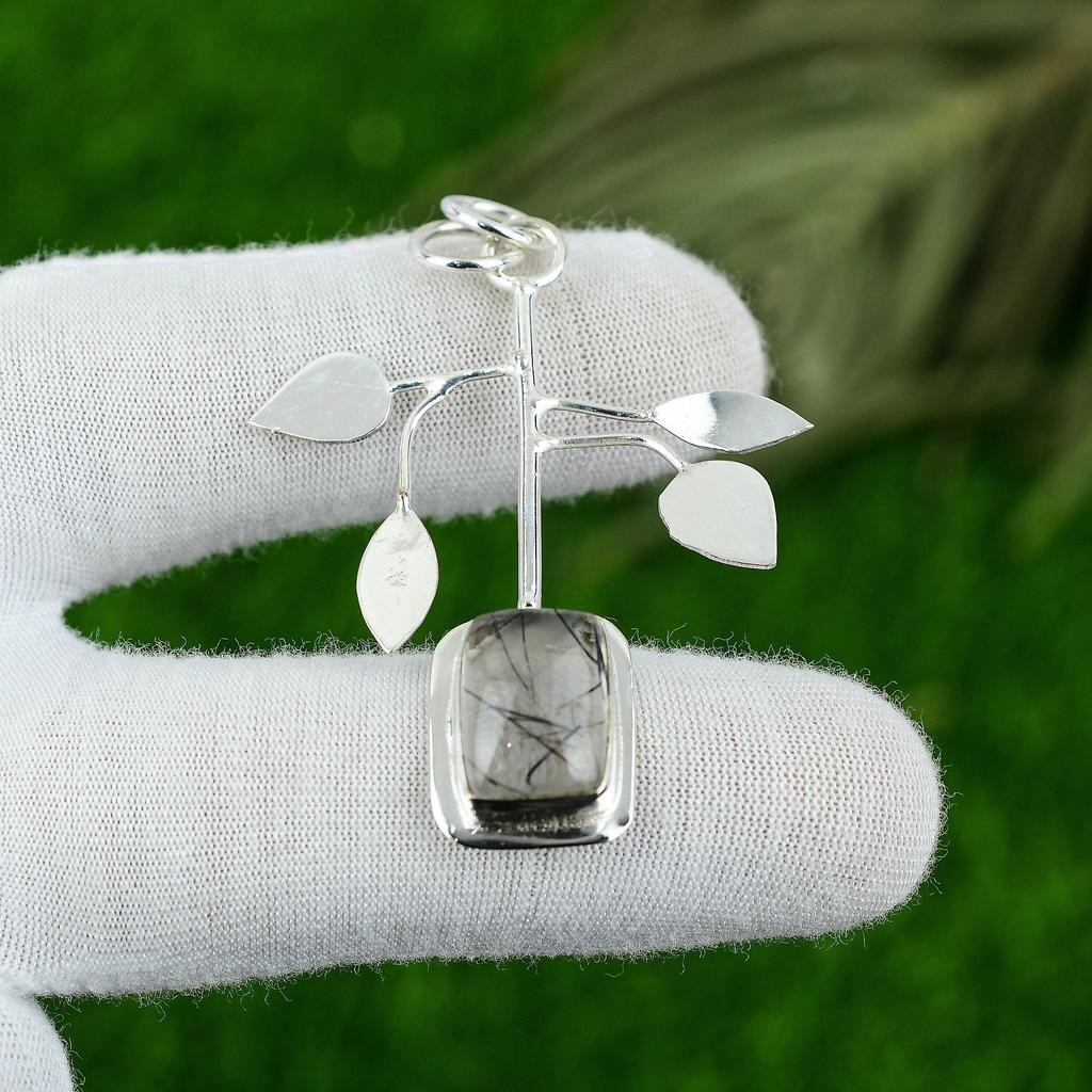 Prezent Ślubny Dla Niej Srebro Próby 925 Naturalny Kamień Szlachetny Czarny Rutyl Wisiorek