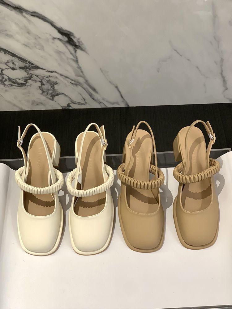 Popular years thick heel Internet celebrity Mary Jane small leather shoes summer word with bag head sandals women 