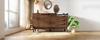 Living Room Chest of Drawers, Oak, Marble-Look Top, Open Shelf + 3 Drawers & Double-Door Cabinet, Solid Wood Legs, Robot Vacuum, H77/W120/D40 cm