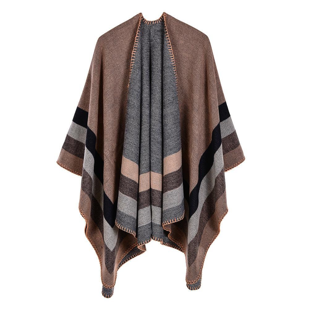 Knitted Wool Plaid Large Shawl With Summer Women'S Thermal Scarf Double-Sided Cape Fashion Cape Thickened