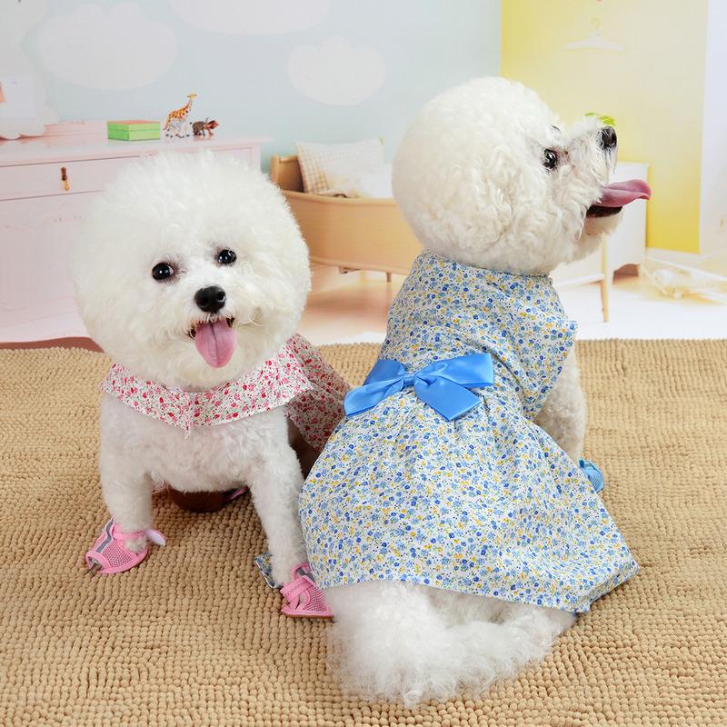 Vestido de cachorro com laço floral de verão Vestidos de casamento para animais de estimação Chihuahua Pug Yorkie Roupas Produtos para filhotes e gatos Roupas para cães pequenos