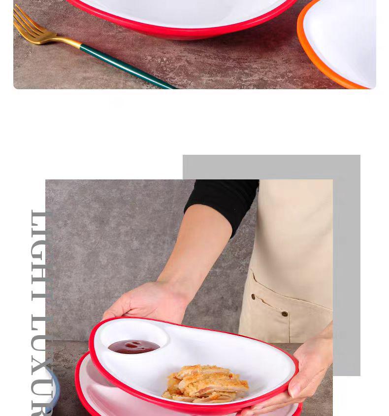 Melamine Divided Plate with Vinegar Dish for Dumplings, Shrimp, Cold Dishes, Snacks.
