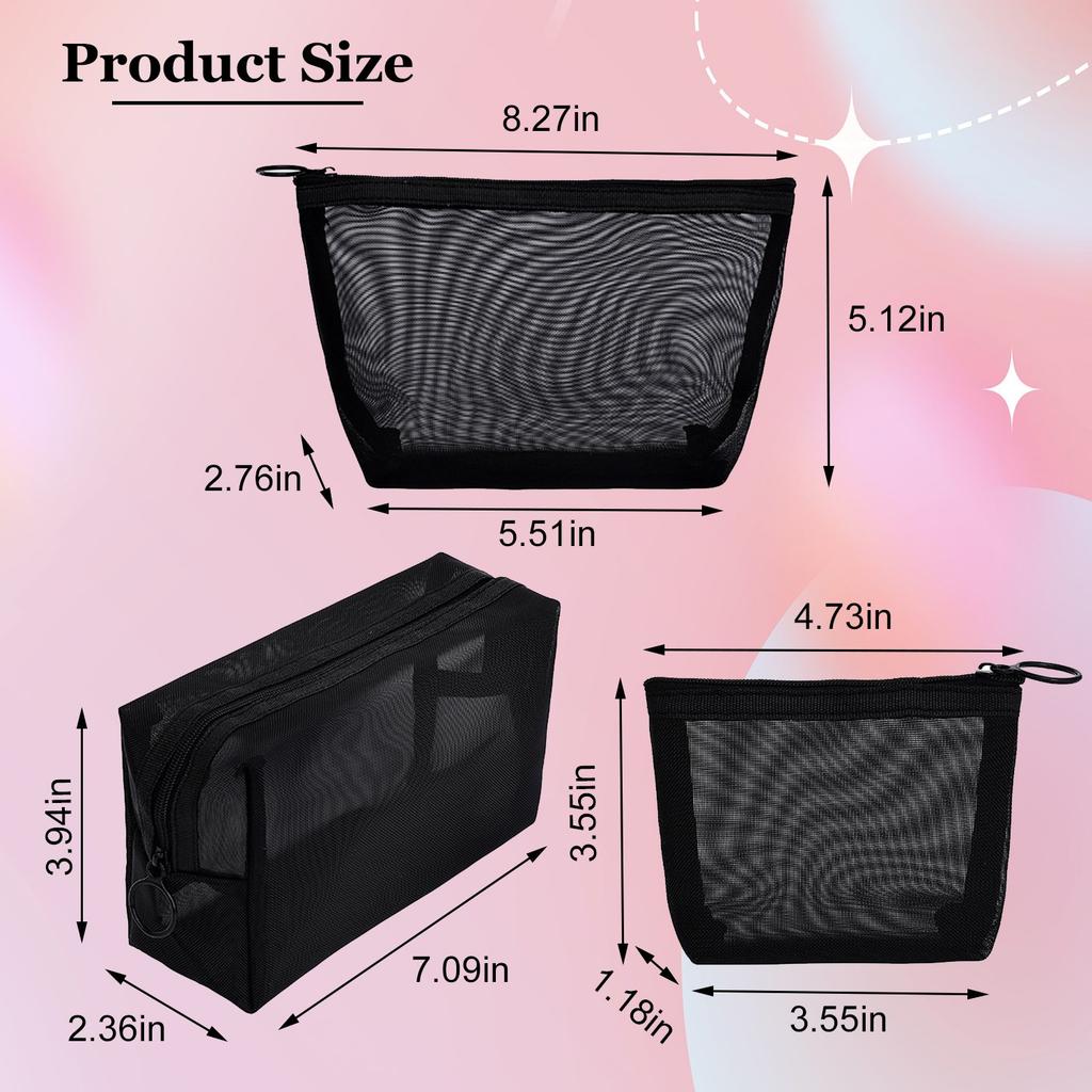 High Quality 3Pcs Zipper Travel Pouch Set Makeup Bags Portable Carry-On Bag Transparent Mesh Cosmetic Travel Organizer Wash Bag