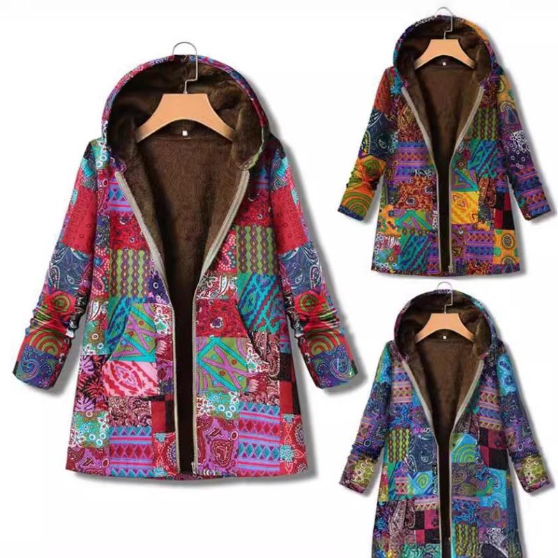 Jacket Series Casual Printed  Printed Plush Hooded Zipper Women's Fashion Style