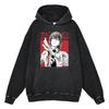 Heavyweight 440g Washed Vintage Denim-Style Anime Hoodie Men Streetwear Casual Sweatshirt