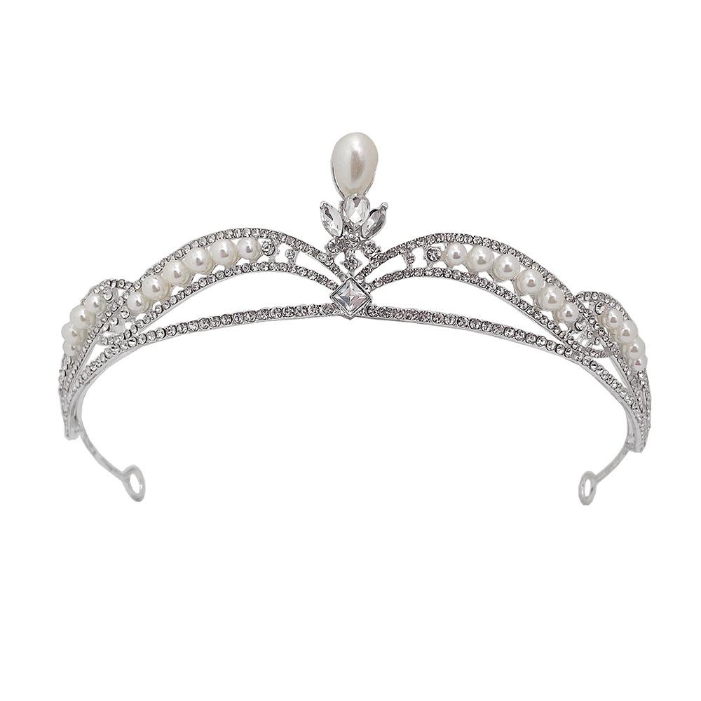 

Korean Style Simple Diamond-encrusted Pearl Crown Tiara Fashion Wedding Photography Shooting Accessories Princess Birthday Hair Accessories
