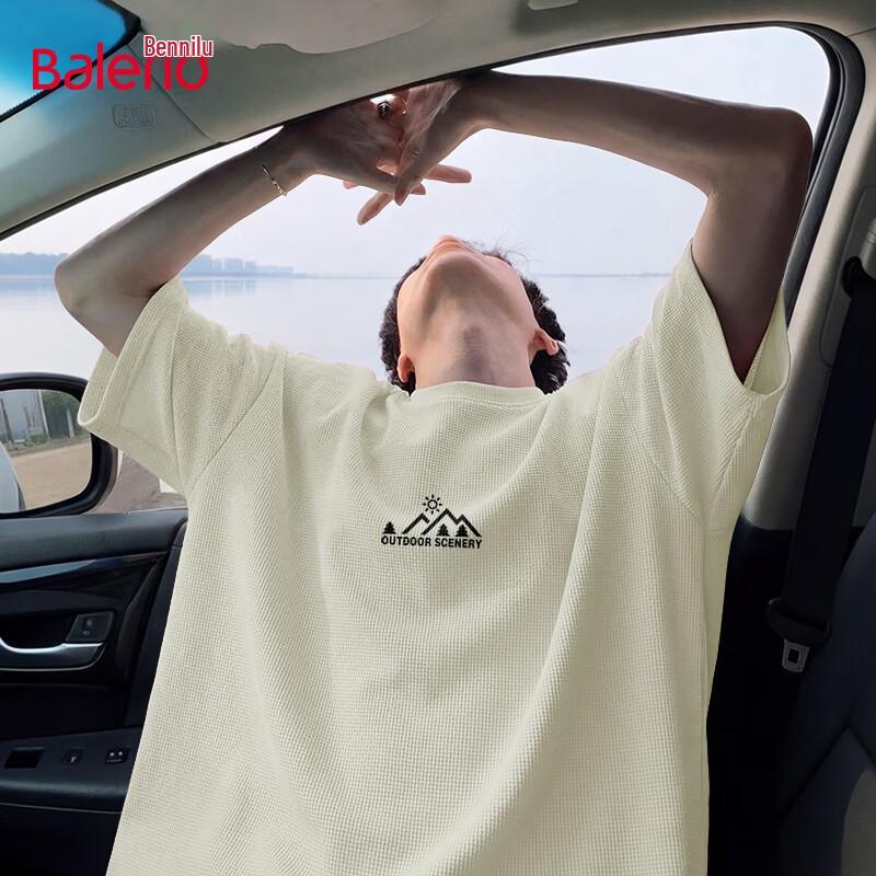 

Baleno Men s American Retro Waffle Knit Round Neck T-Shirt 5XL