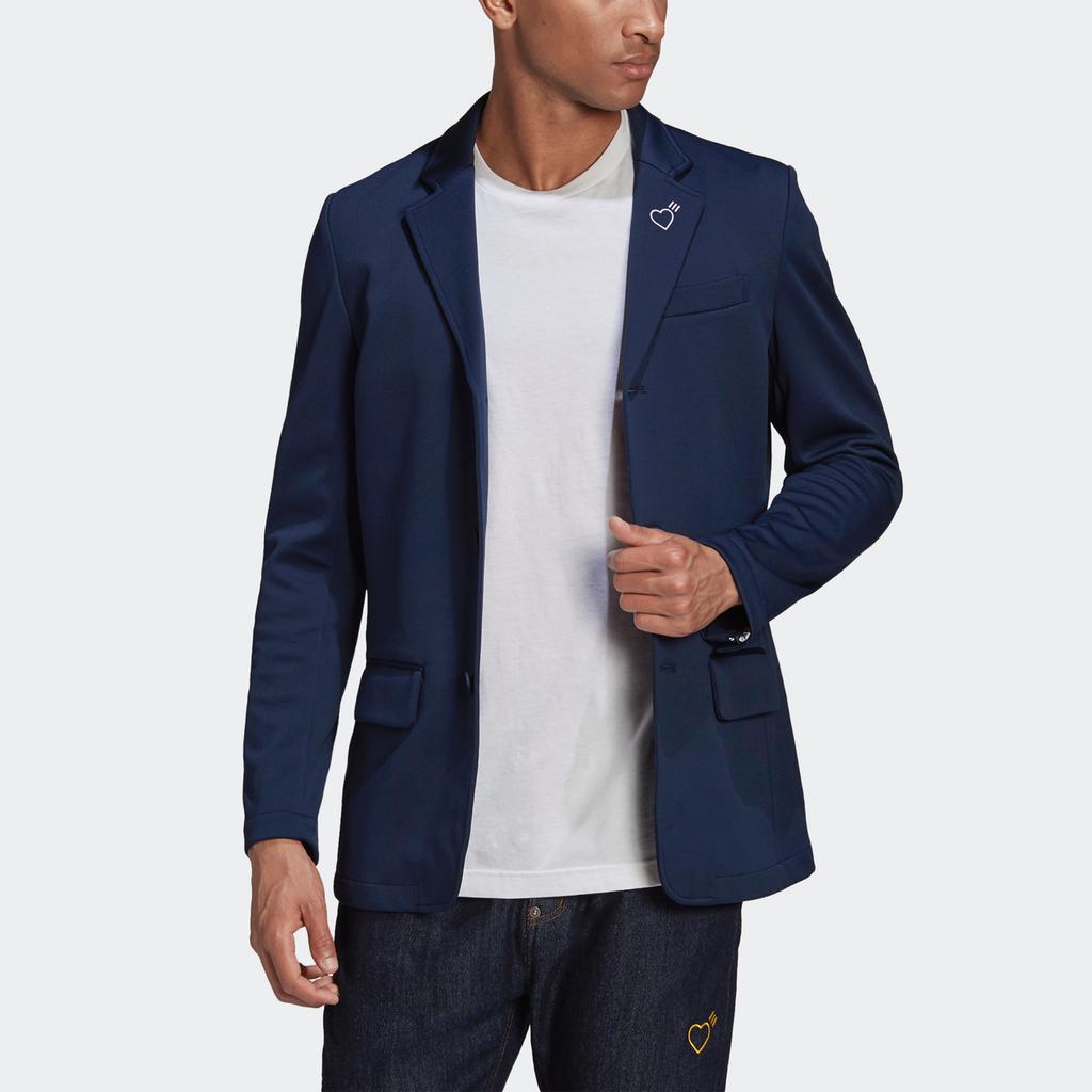 Adidas Colaborare Originals X Human Made Logo Brodat Inimă Culoare Solidă Croială Slim Fit Blazer Monopiept Bărbați Blazer Albastru Închis GR3715