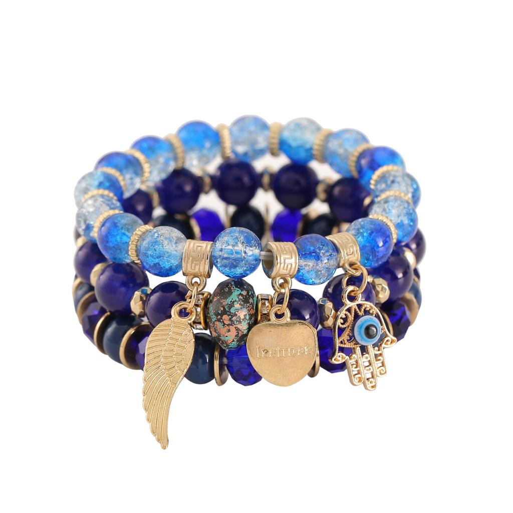 Bohemian Multi-layer Elastic Bracelet Devil's Eye Wings Love Glass Bead Bracelet New Bracelet