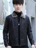 Men's Thick Leather Jacket with Fleece Lining - Lambswool, PU Leather, Lapel Collar, Warm Casual Coat for Spring & Autumn.
