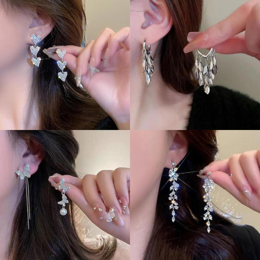 S925 Silver Geometric Tassel Stud Earrings: Fashionable Korean Style, Elegant Design, Versatile for Women